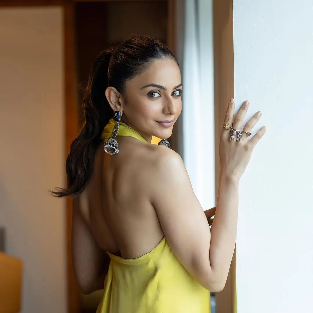 Rakul Preet Singh Wearing Traditional Yellow Gown